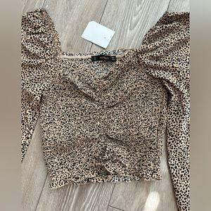 NWT Animal Print Tanned Crop Top For Women Size s